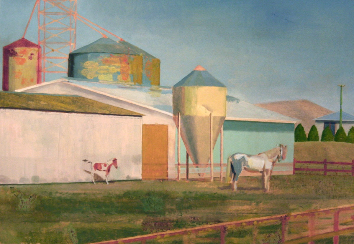 Chicken Farm Oil on Paper by Angus Collis