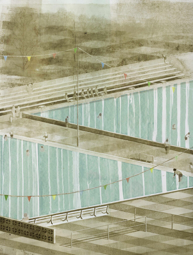 Pool painting Oil Paint and Bitumen on Paper
