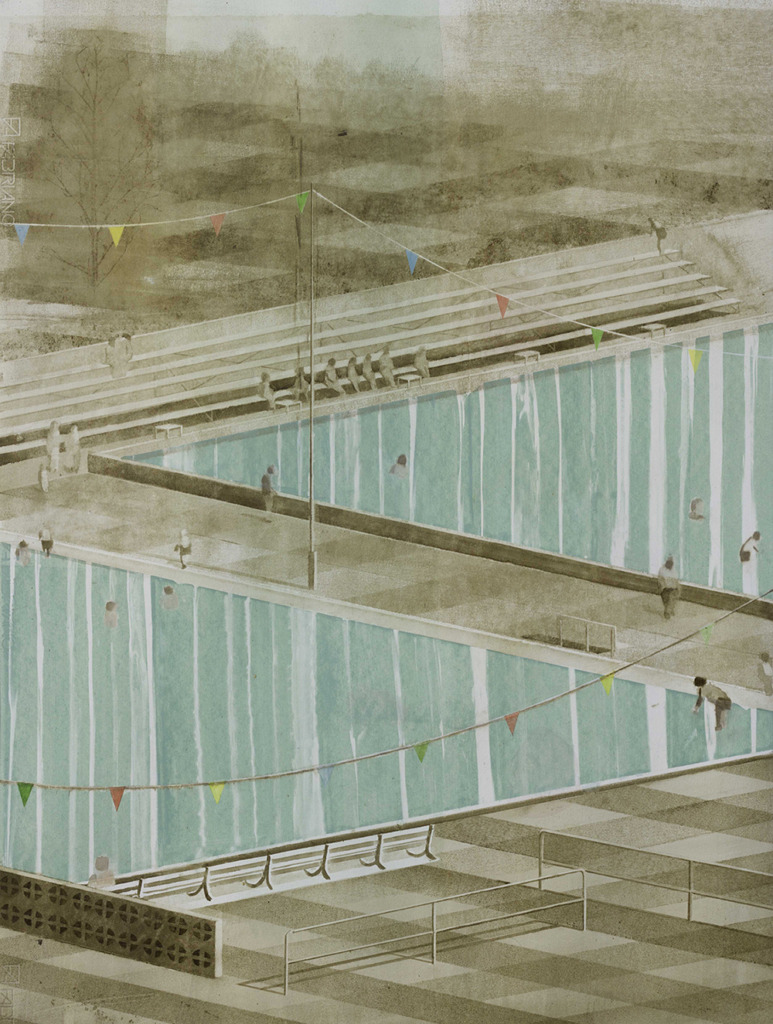 Pool painting Oil Paint and Bitumen on Paper